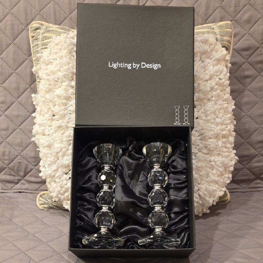 Shannon Afterglow Crystal Candlesticks Pair with Silver Accent Bands - Picture 9 of 13